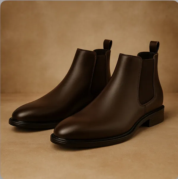 100%_Pure_Leather_Brown_Leather_Slip_On_Chelsea_Boots_For_Men