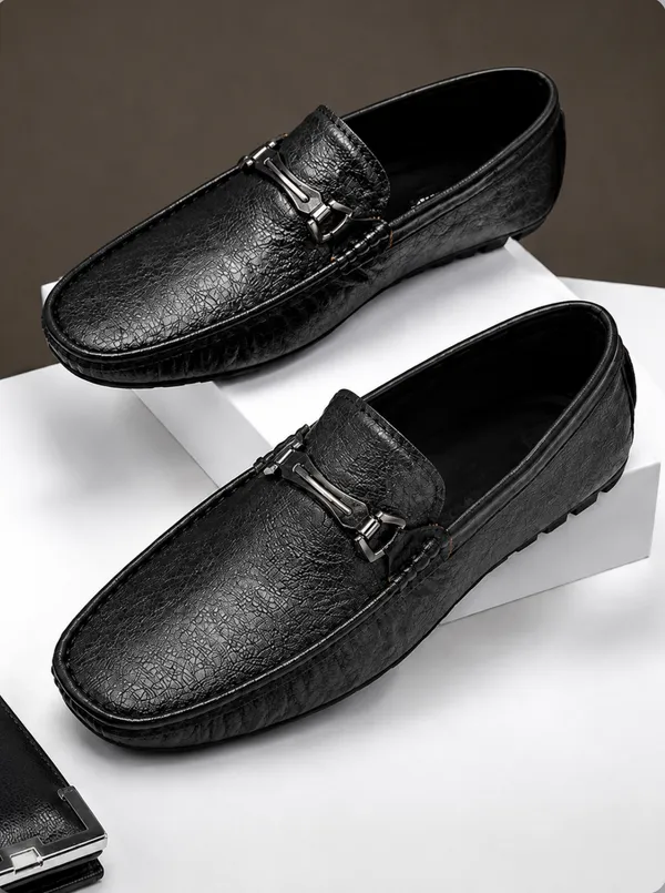 100%_Pure_Leather_Black_Leather_Loafer_And_Strap_Formal_Shoes_For_Men_Combo