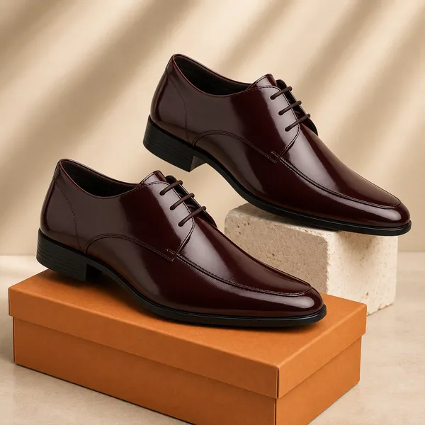 100%_Pure_Leather_Brown_Patent_Leather_Lace_Up_Derby_Shoes_For_Men