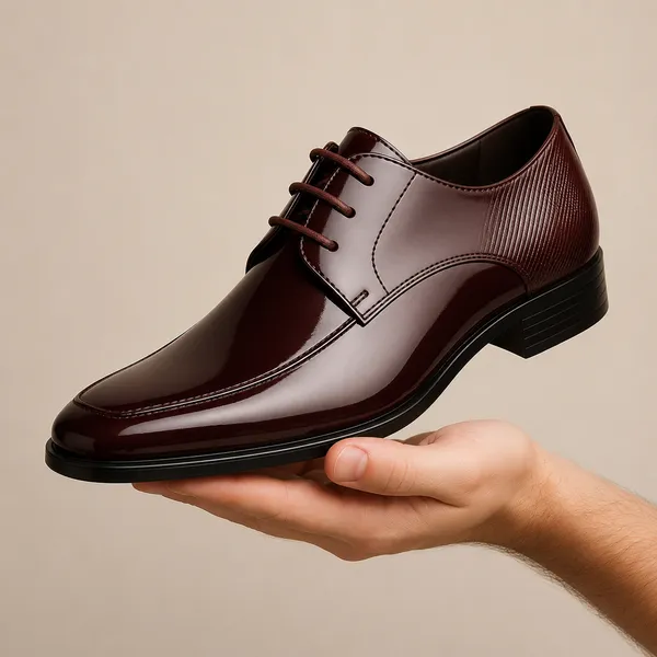100%_Pure_Leather_Brown_Patent_Leather_Lace_Up_Derby_Shoes_For_Men