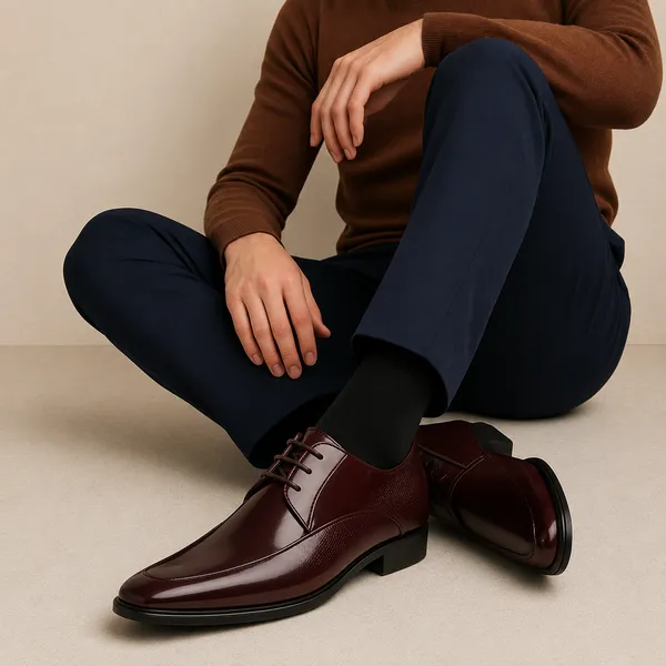 100%_Pure_Leather_Brown_Patent_Leather_Lace_Up_Derby_Shoes_For_Men