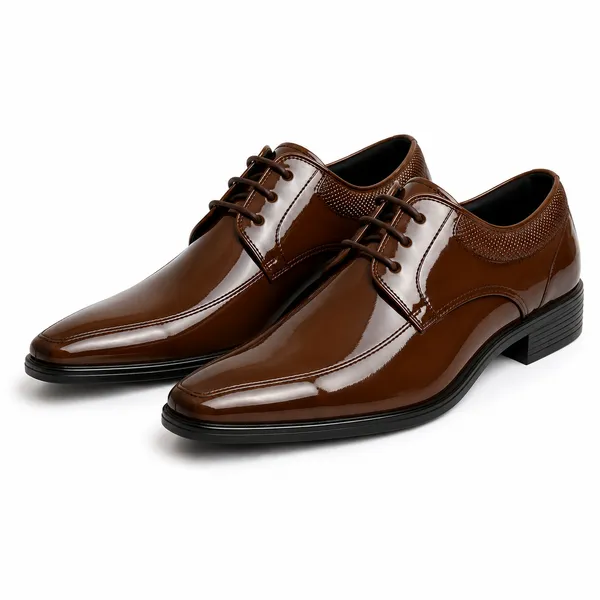 100%_Pure_Leather_Tan_Patent_Leather_Lace_Up_Derby_Shoes_For_Men