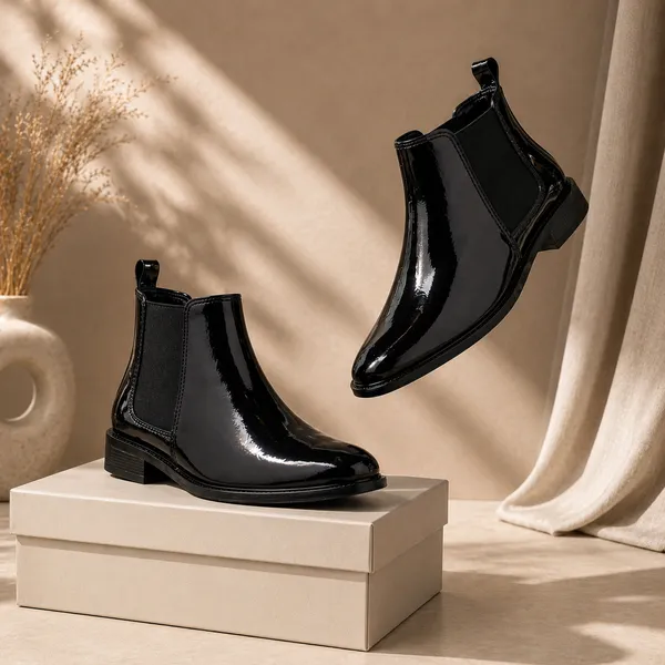 100%_Pure_Leather_Black_Patent_Leather_Slip_On_Chelsea_Ankle_Boots_For_Men