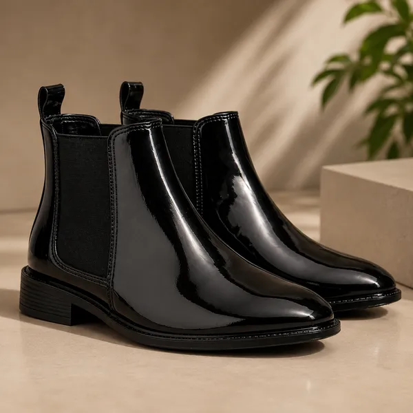 100%_Pure_Leather_Black_Patent_Leather_Slip_On_Chelsea_Ankle_Boots_For_Men