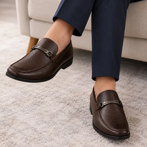 100%_Pure_Leather_Brown_Leather_Slip_On_Loafers_With_Metal_Buckle_For_Men