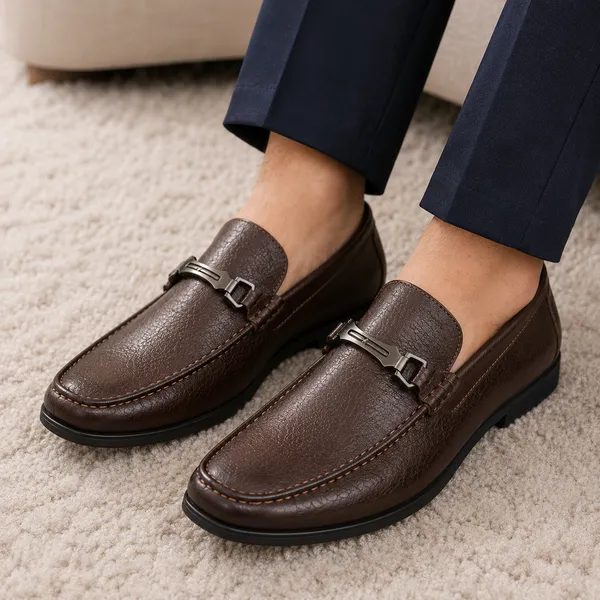 100%_Pure_Leather_Brown_Leather_Slip_On_Loafers_With_Metal_Buckle_For_Men