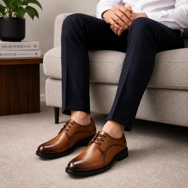 100%_Pure_Leather_Tan_Leather_Lace_Up_Derby_Shoes_For_Men