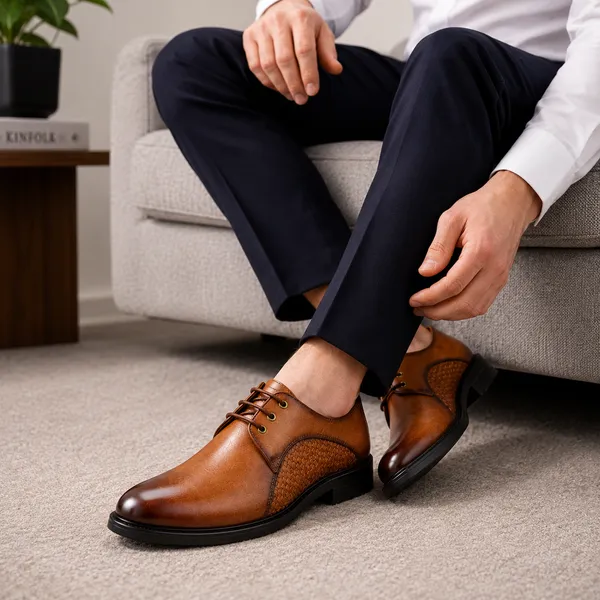 100%_Pure_Leather_Tan_Leather_Lace_Up_Derby_Shoes_For_Men