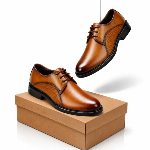 100%_Pure_Leather_Tan_Leather_Lace_Up_Derby_Shoes_For_Men