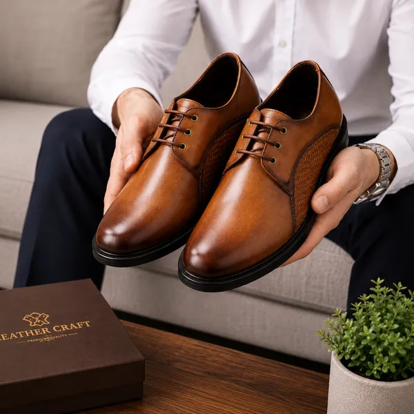 100%_Pure_Leather_Tan_Leather_Lace_Up_Derby_Shoes_For_Men