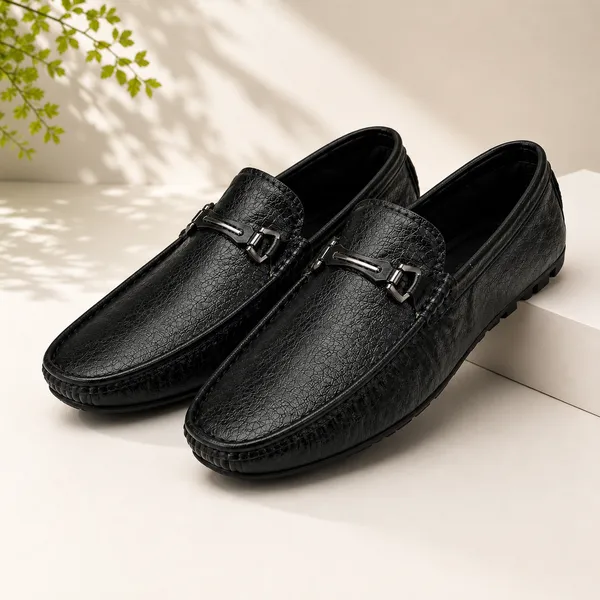 100%_Pure_Leather_Black_Leather_Slip_On_Loafers_With_Metal_Buckle_For_Men