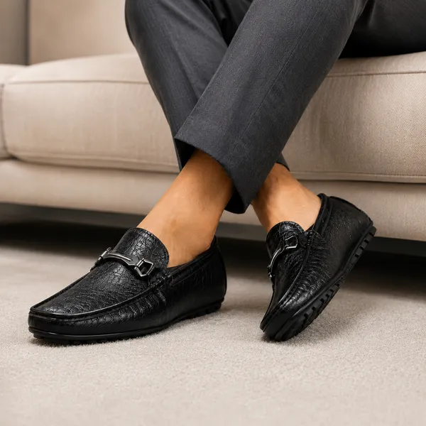 100%_Pure_Leather_Black_Leather_Slip_On_Loafers_With_Metal_Buckle_For_Men