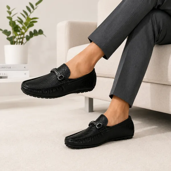 100%_Pure_Leather_Black_Leather_Slip_On_Loafers_With_Metal_Buckle_For_Men