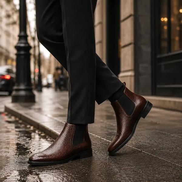 100%_Pure_Leather_Dark_Brown_Textured_Leather_Slip_On_Chelsea_Boots_For_Men