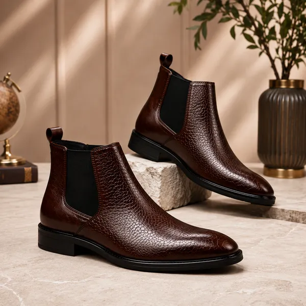 100%_Pure_Leather_Dark_Brown_Textured_Leather_Slip_On_Chelsea_Boots_For_Men