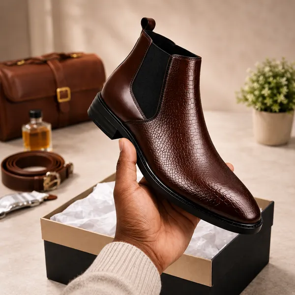 100%_Pure_Leather_Dark_Brown_Textured_Leather_Slip_On_Chelsea_Boots_For_Men
