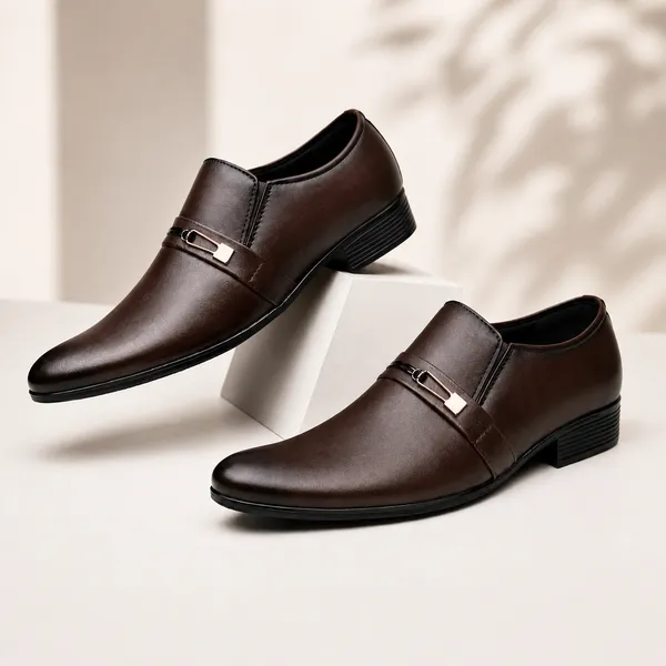 100%_Pure_Leather_Brown_Leather_Buckle_Strap_Slip_On_Formal_Shoes_For_Men