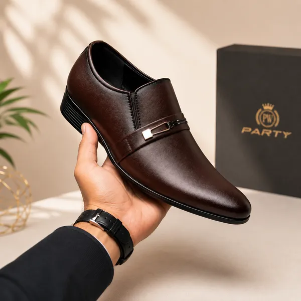 100%_Pure_Leather_Brown_Leather_Buckle_Strap_Slip_On_Formal_Shoes_For_Men