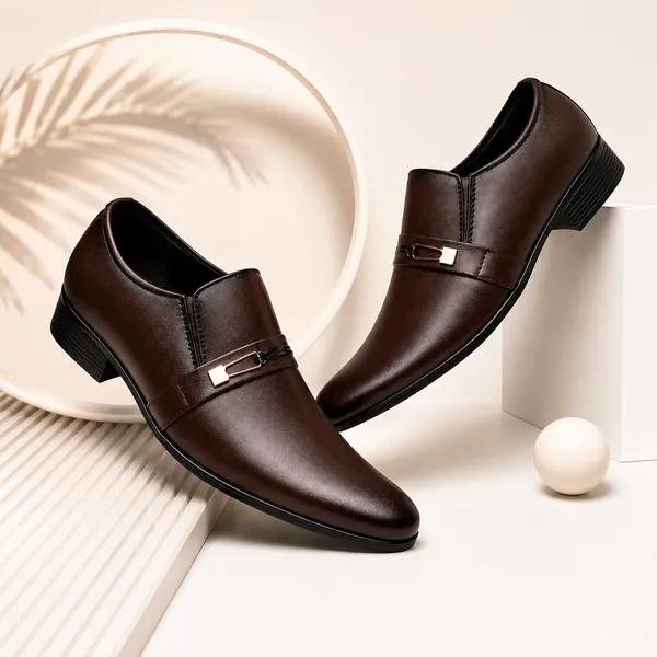 100%_Pure_Leather_Brown_Leather_Buckle_Strap_Slip_On_Formal_Shoes_For_Men