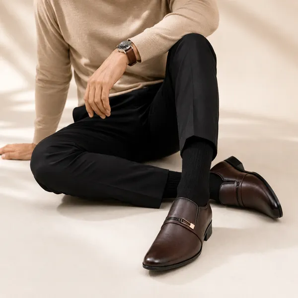 100%_Pure_Leather_Brown_Leather_Buckle_Strap_Slip_On_Formal_Shoes_For_Men