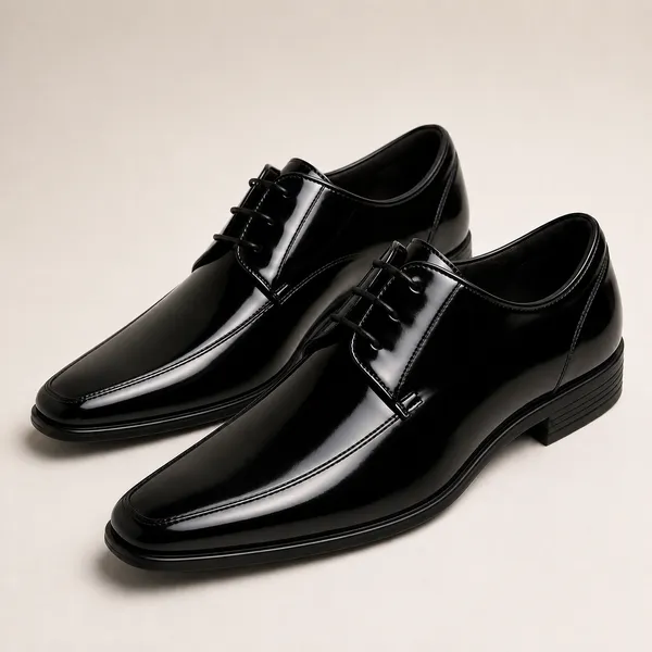 100%_Pure_Leather_Black_Patent_Leather_Lace_Up_Derby_Shoes_For_Men