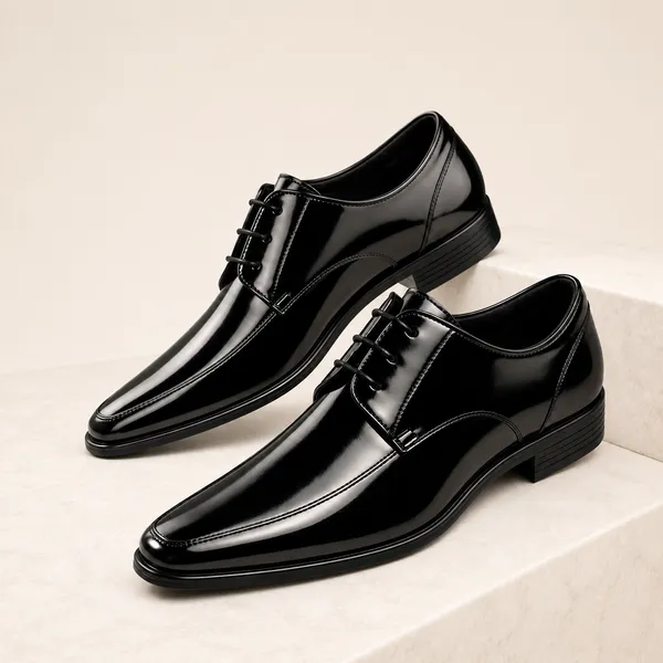 100%_Pure_Leather_Black_Patent_Leather_Lace_Up_Derby_Shoes_For_Men