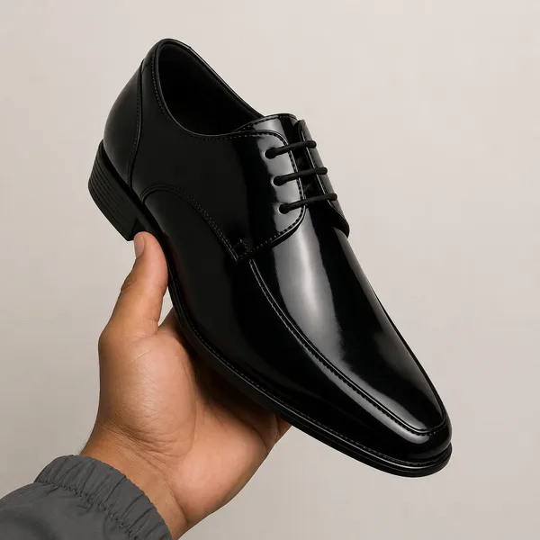 100%_Pure_Leather_Black_Patent_Leather_Lace_Up_Derby_Shoes_For_Men