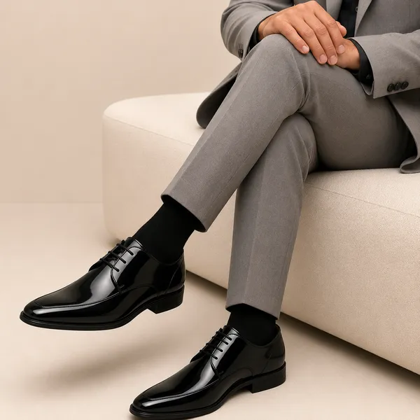 100%_Pure_Leather_Black_Patent_Leather_Lace_Up_Derby_Shoes_For_Men