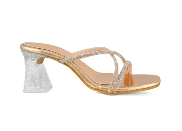 Gold_Glam_Heels_Glossy_Gold_Block_Sandals_With_Crystal_Strap_For_Women