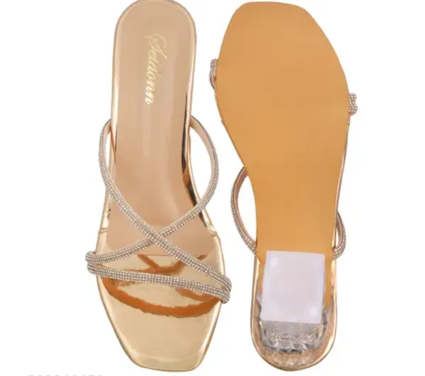 Gold_Glam_Heels_Glossy_Gold_Block_Sandals_With_Crystal_Strap_For_Women