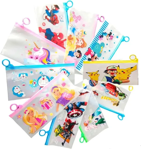 Multicolor_Transparent_Pencil_Pouch_Set_For_Kids_Party_Pack_Mix_Design_Return_Gift_Cartoon_Zipper_Blank_Pouch_Art_Plastic_Pencil_Boxes_(Pack_Of_12)