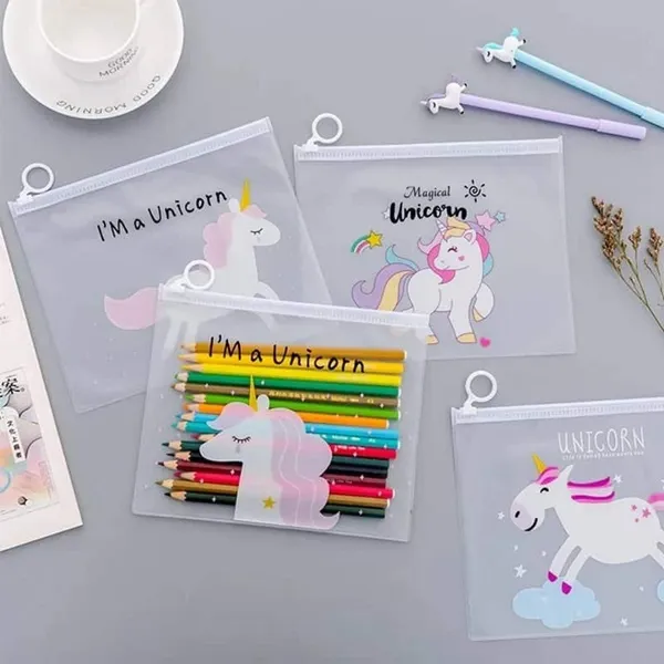 White_Transparent_Stationery_Pouch_Unicorn_Art_Plastic_Pencil_Boxes_(Pack_Of_2)