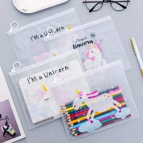 White_Transparent_Stationery_Pouch_Unicorn_Art_Plastic_Pencil_Boxes_(Pack_Of_2)