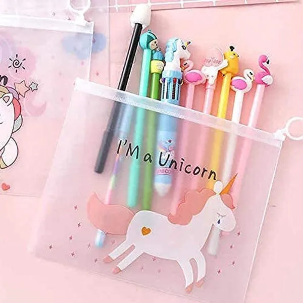 White_Beauty_Phoria_Unicorn_Transparent_Pouches_Art_Canvas_Pencil_Boxes_(Pack_Of_12)