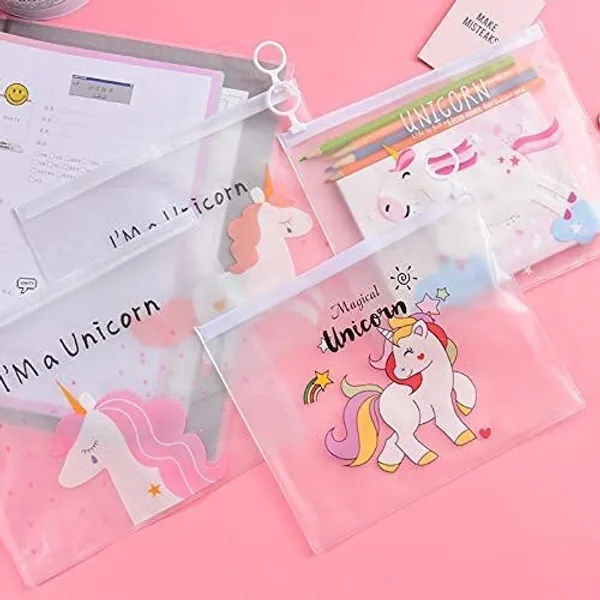 White_Beauty_Phoria_Unicorn_Transparent_Pouches_Art_Canvas_Pencil_Boxes_(Pack_Of_12)