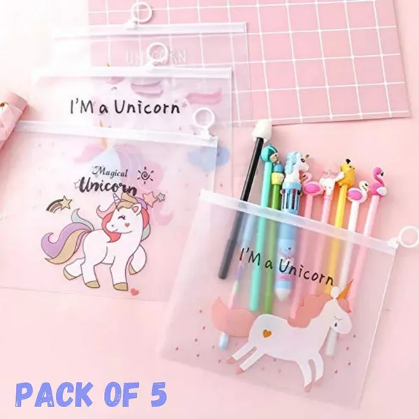 Multicolor_Transparent_Stationery_Pouch_Easy_To_Find_The_Things_You_Needed_Best_For_Birthday_Return_Gift_Unicorn_Art_Plastic_Pencil_Boxes_(Pack_Of_5)