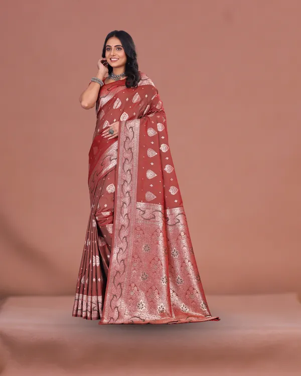 Rust_Brown_Banarasi_Silk_Saree_with_Silver_Zari_Work_and_Traditional_Motifs
