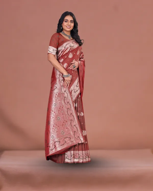 Rust_Brown_Banarasi_Silk_Saree_with_Silver_Zari_Work_and_Traditional_Motifs