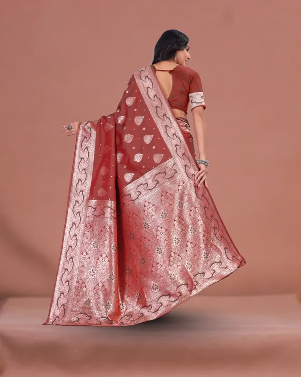 Rust_Brown_Banarasi_Silk_Saree_with_Silver_Zari_Work_and_Traditional_Motifs