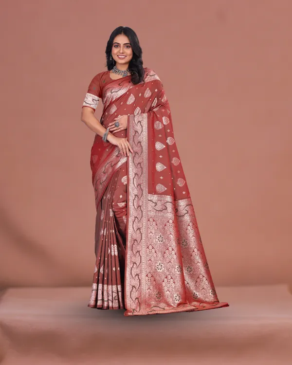 Rust_Brown_Banarasi_Silk_Saree_with_Silver_Zari_Work_and_Traditional_Motifs