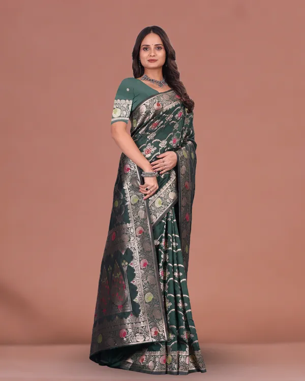 Traditional_Green_Banarasi_Silk_Saree_with_Silver_Zari_&_Floral_Design