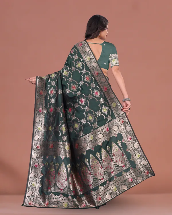 Traditional_Green_Banarasi_Silk_Saree_with_Silver_Zari_&_Floral_Design