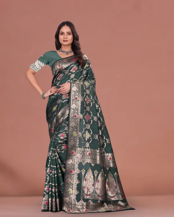 Traditional_Green_Banarasi_Silk_Saree_with_Silver_Zari_&_Floral_Design