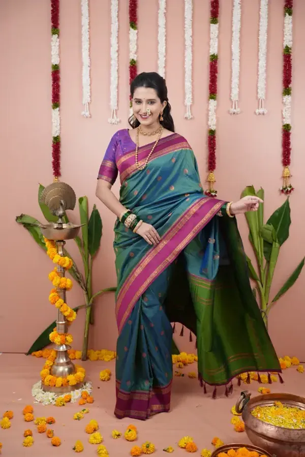 Woven_Narayanpet_Cotton_Silk_Saree_(GREEN)