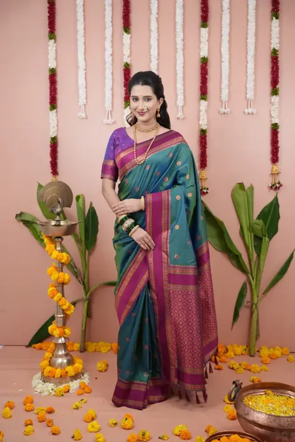 Woven_Narayanpet_Cotton_Silk_Saree_(GREEN)