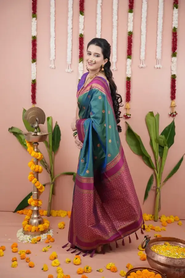 Woven_Narayanpet_Cotton_Silk_Saree_(GREEN)