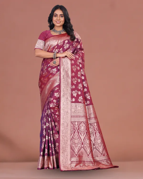 Elegant_Maroon_Banarasi_Silk_Saree_with_Rich_Zari_Weaving_&_Floral_Design