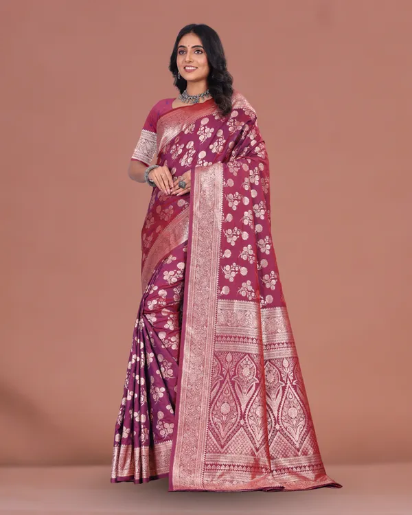 Elegant_Maroon_Banarasi_Silk_Saree_with_Rich_Zari_Weaving_&_Floral_Design