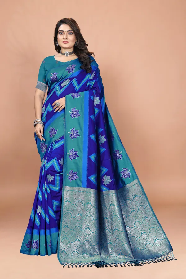 Elegant_Banarasi_Soft_Silk_Saree_in_Royal_Blue_with_Silver_Zari_Border
