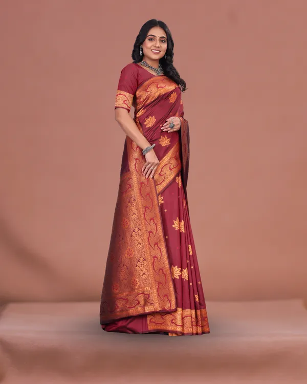 Royal_Maroon_Banarasi_Silk_Saree_with_Golden_Zari_Weaving_and_Traditional_Floral_Motifs